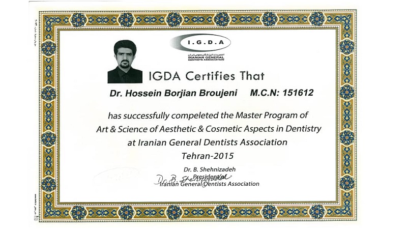Maîtrise en dentisterie esthétique de l'Association dentaire IGDA | Le meilleur implant à Ispahan