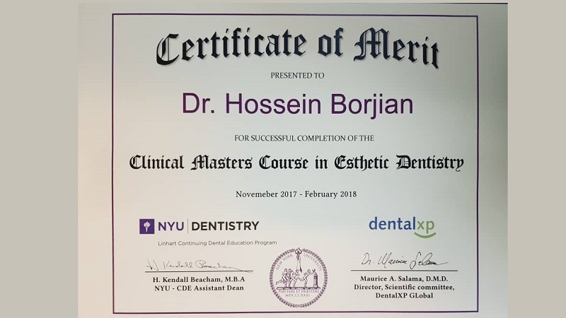 Masters in Cosmetic Dentistry from New York University | The best dentist in Isfahan